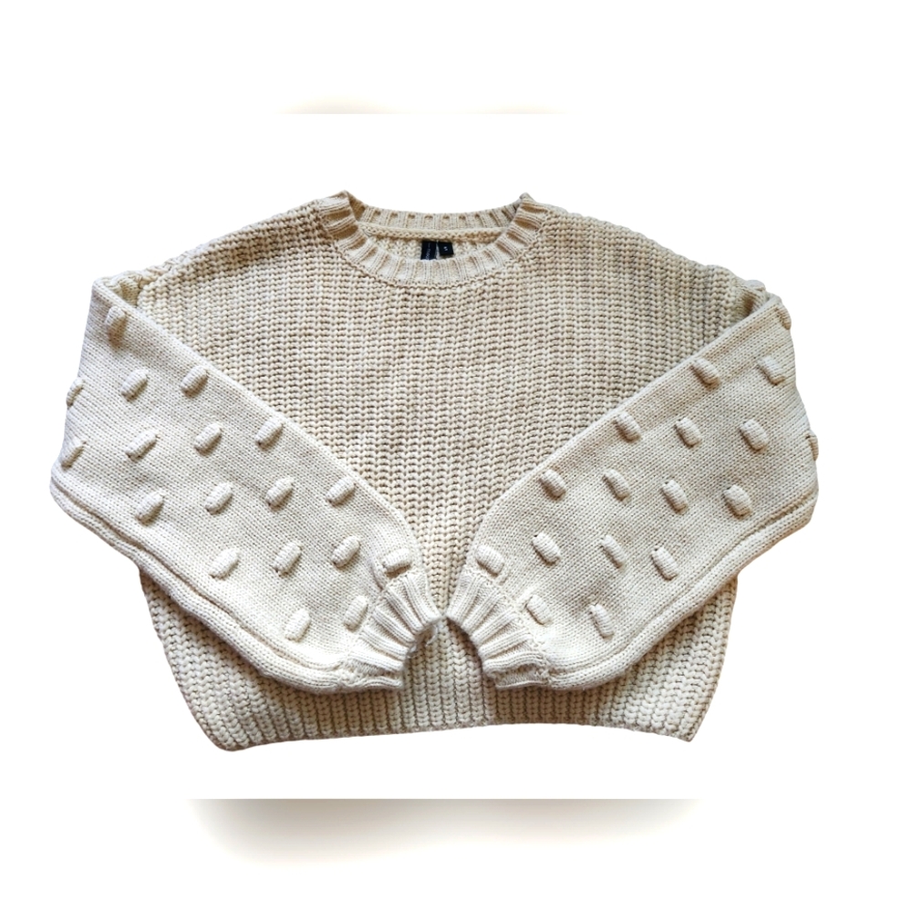 B2G1 FREE! Moon & Madison Crewneck Cream Knit Cropped Sweater